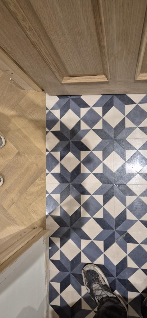 After: sea mills lvt transition herringbone to amtico decor (2)