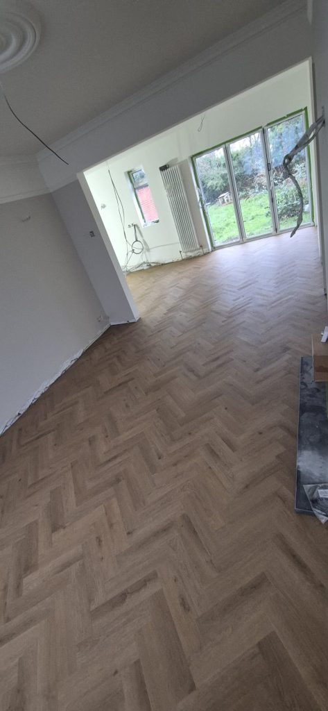 Before: sea mills open plan living herringbone lvt completed